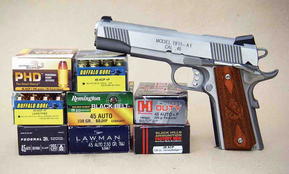 A variety of .45 ACP factory loads were tested in the Springfield Armory 1911-A1 Loaded Stainless, all of which performed flawlessly.
